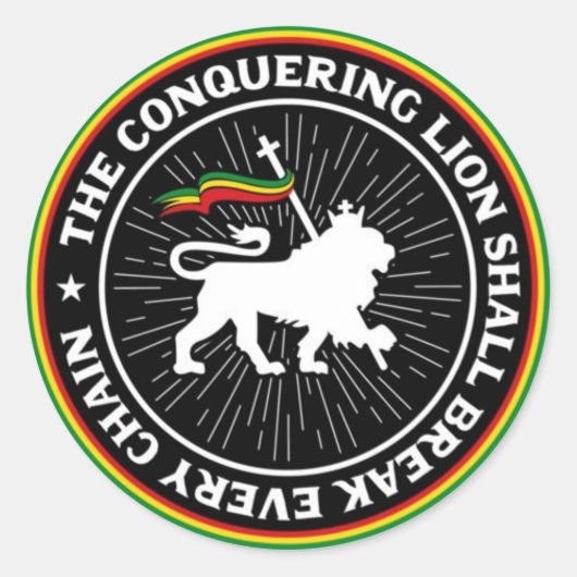 The Conquering Lion Shall Break Every Chain Rasta Ronde Sticker (Voorkant)