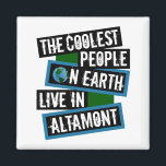 The Coolest People on Earth Live in Altamont Magneet<br><div class="desc">This design features bold, layered text with the phrase "The Coolest People on Earth Live in Altamont" in a striking cool color palette. A globe graphic, integrated with coordinating blue and green blocks, symbolizes the city's global appeal. The design is suitable for showcasing local pride, as it boldly declares Altamont's...</div>