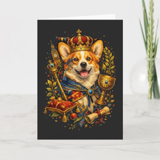 The Corgi King Feestdagen Kaart (Voorkant)