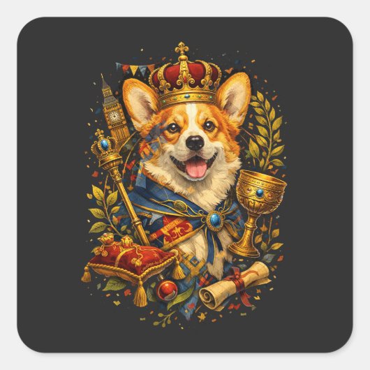 The Corgi King Vierkante Sticker (Voorkant)