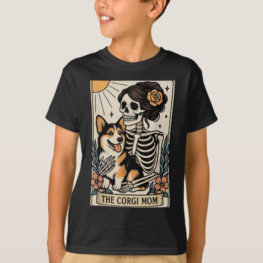 The Corgi Mom Tarot Card Skeleton Gothic Dog T-shirt (Voorkant)
