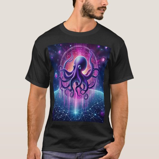 The Cosmic Octopus: Guardian of the Digital Univer T-shirt (Voorkant)