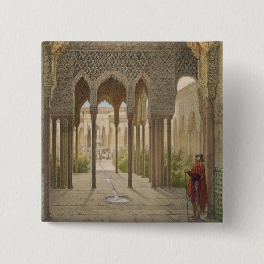 The Court of the Lions, the Alhambra, Granada, 185 Vierkante Button 5,1 Cm (Voorkant)