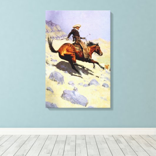 The Cowboy van Remington,  cavalerie Canvas Afdruk (Insitu (Houten vloer))