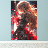 The Crimson Knight | Anime Warrior Princess Art Canvas Afdruk (Insitu (Houten vloer))