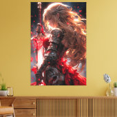 The Crimson Knight | Anime Warrior Princess Art Canvas Afdruk (Insitu (Woonkamer))