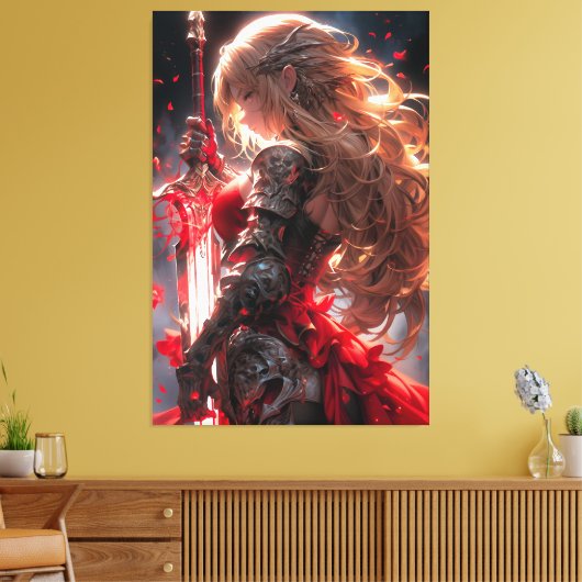 The Crimson Knight | Anime Warrior Princess Art Canvas Afdruk (Insitu (Woonkamer))