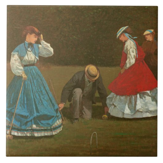 The croquet game, 1866 (olie op canvas) tegeltje (Voorkant)