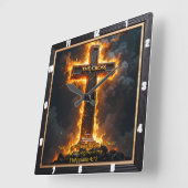 The Cross Medallion Fire Philippians 4:13 Verse Vierkante Klok (Hoek)