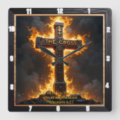 The Cross Medallion Power Philippians 4:13 Verse Vierkante Klok (Voorkant)