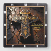 The Cross Redemption Ornate Earth Ephesians 1:7 Vierkante Klok (Voorkant)