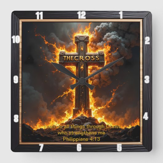 The Cross Storm Cloud Philippians 4:13 Verse Vierkante Klok (Voorkant)