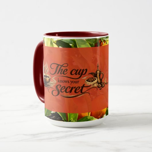 The Cup Knows Your Secret — Koffiekop Mok (Voorkant links)