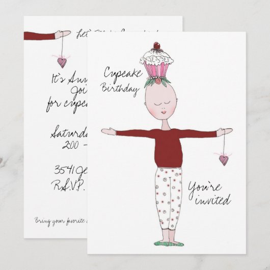 The Cupcake Birthday Invitation Sjabloon Kaart (Voorkant / Achterkant)