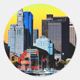 The Custom House Boston USA Poster Kaart Ronde Sticker