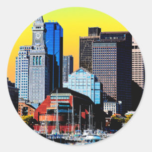 The Custom House Boston USA Poster Kaart Ronde Sticker