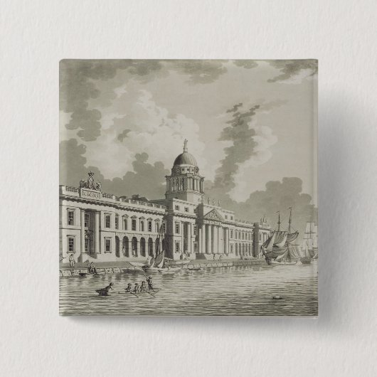 The Custom House, Dublin, 1792 (graving) Vierkante Button 5,1 Cm (Voorkant)