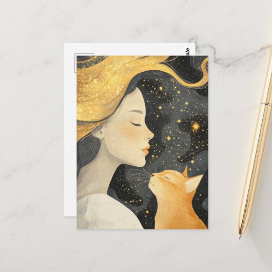 The Cute Ginger Cat and a Woman Briefkaart (Voorkant / Achterkant in situ)