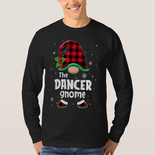 The Dancer Gnome Buffalo Plaid Christmas Matching  T-shirt (Voorkant)