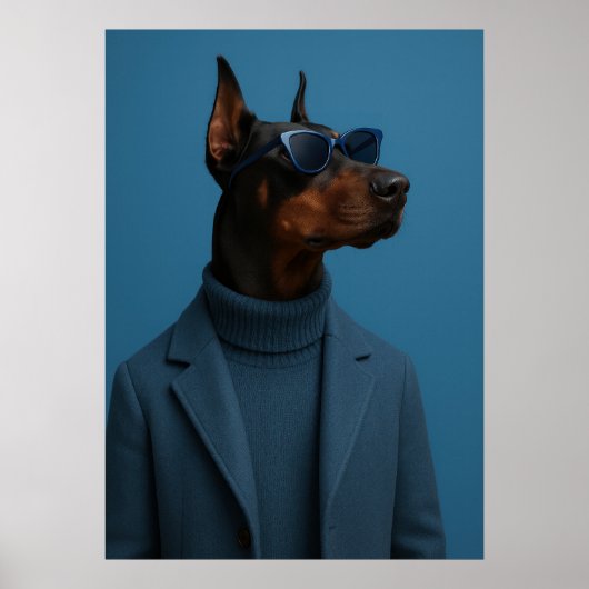 The Dapper Doberman - Cool Dog in Blue Suit Poster (Voorkant)