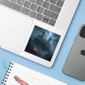 The Dark Hold – Gotische Fantasie Bolwerk Vierkant Sticker (Laptop met iPhone)