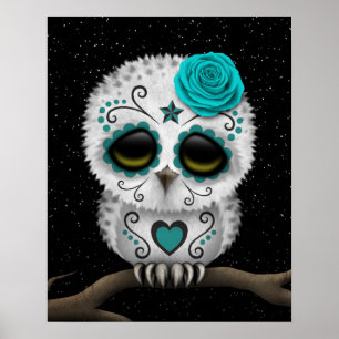 The Day of the Dead Sugar Skull Owl Stars Poster