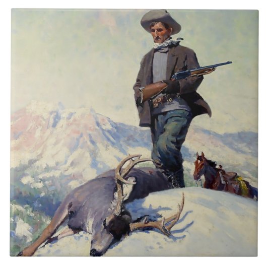 “The Deer Hunter” door W Herbert Dunton Tegeltje (Voorkant)