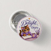 The Delight Diary Schattige Kat Paars Goud Ronde Button 3,2 Cm (Voorkant /achterkant)
