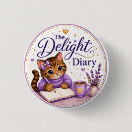 The Delight Diary Schattige Kat Paars Goud Ronde Button 3,2 Cm