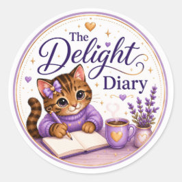 The Delight Diary Schattige Kat Paars Goud Ronde Sticker