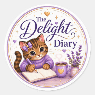 The Delight Diary Schattige Kat Paars Goud Ronde Sticker