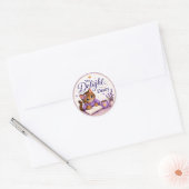 The Delight Diary Schattige Kat Paars Goud Ronde Sticker (Envelop)