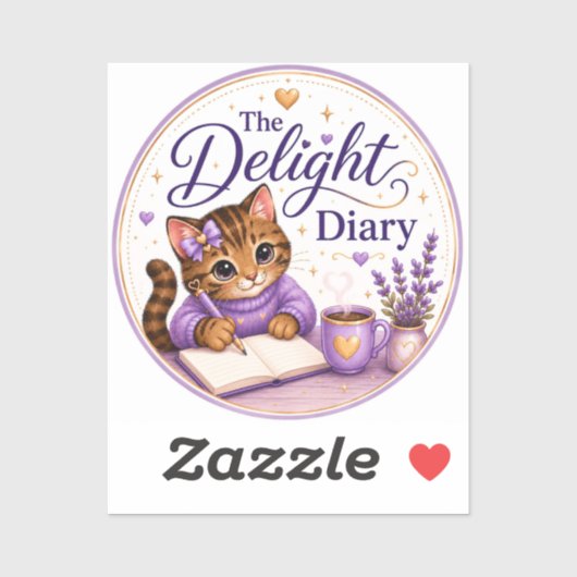 The Delight Diary Schattige Kat Paars Goud Sticker (Vel)