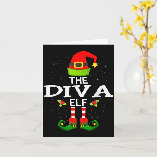 The Diva Elf Christmas Family Matching Pajama  Kaart (Gele Bloem)