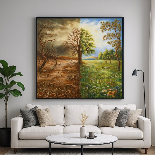 The Divide - Symbolische contrastillustratiestijl Poster