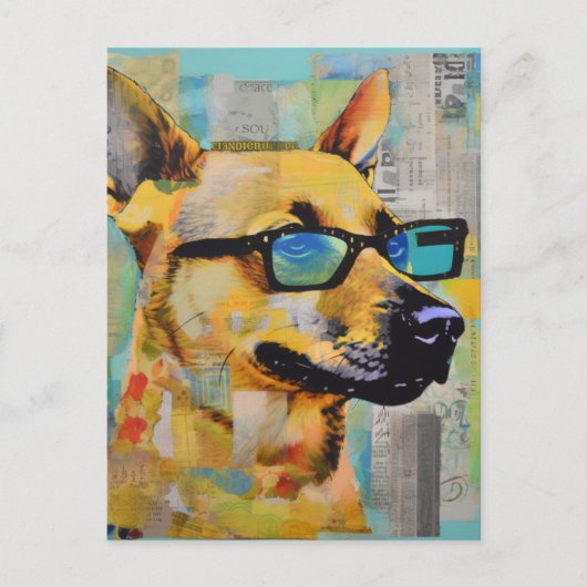 The Dog in Glasses Collage Briefkaart (Voorkant)