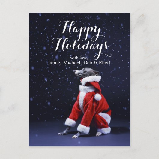 The dog sits putting on Father Christmas Feestdagenkaart (Voorkant)