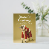 The dog wears Father Christmas clothes 2 Feestdagenkaart (Staand voorkant)