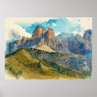 The Dolomites Italy - Watercolor Splash Painting Poster