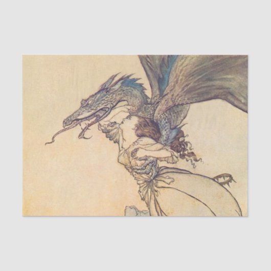 "The Dragon Caught the Queen" van Arthur Rackham Tissuepapier (Voorkant)