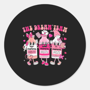 The Dream Team Retro Groovy Verpleegster Medisch V Ronde Sticker