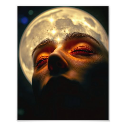 The Dreaming Moon — Mystical Celestial Art Print Foto Afdruk (Voorkant)