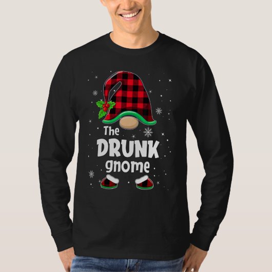 The Drunk Gnome Buffalo Plaid Christmas Matching F T-shirt (Voorkant)
