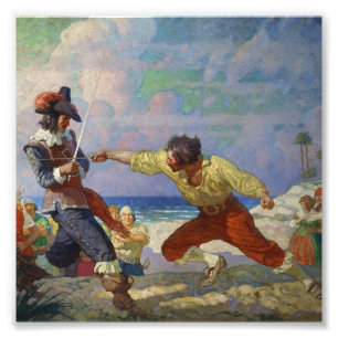 "The Duel on the Beach" van NC Wyeth Foto Afdruk