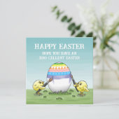 The Easter egg is painted by the chickens Feestdagenkaart (Staand voorkant)