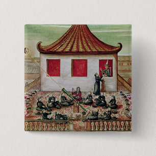 The Eclipse of the Sun in Siam in 1688 Vierkante Button 5,1 Cm