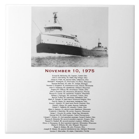 The Edmund Fitzgerald with Crew Names Tegeltje (Voorkant)