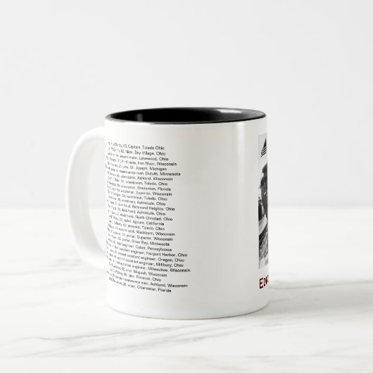The Edmund Fitzgerald with Crew Names Tweekleurige Koffiemok (Voorkant links)