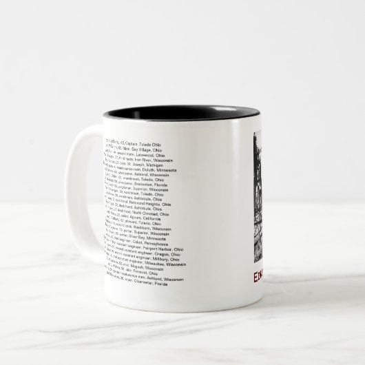 The Edmund Fitzgerald with Crew Names Tweekleurige Koffiemok (Voorkant links)