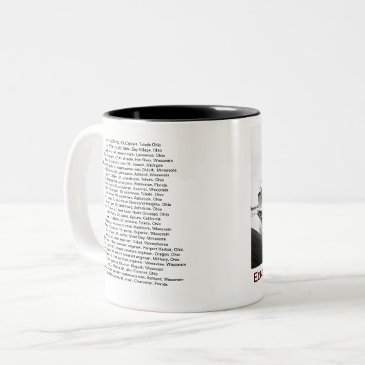 The Edmund Fitzgerald with Crew Names Tweekleurige Koffiemok (Voorkant links)